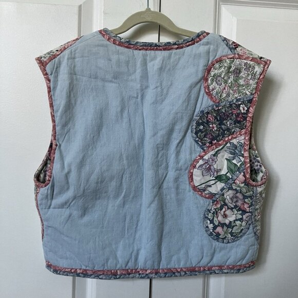 Vintage Handmade Quilted Vest Womens Cropped Floral Cottagecore Granny Prairie - Picture 3 of 9